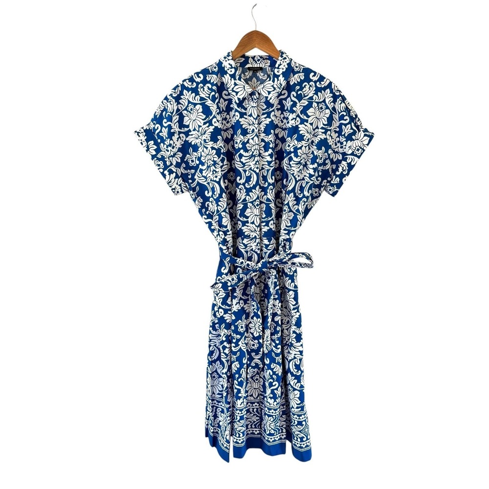 Talbots Navy and White Floral Tie-Waist Mini Dress